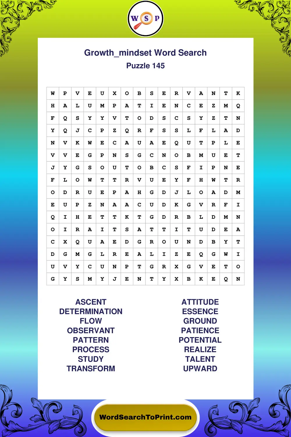 Growth Mindset Word Search Puzzle 145