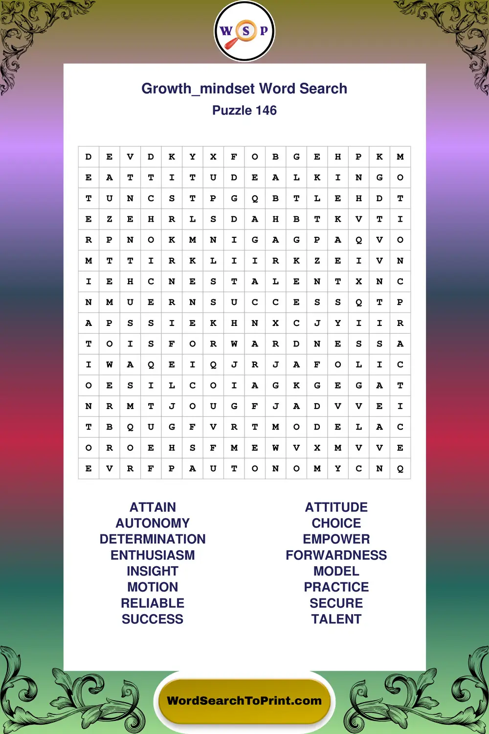 Growth Mindset Word Search Puzzle 146