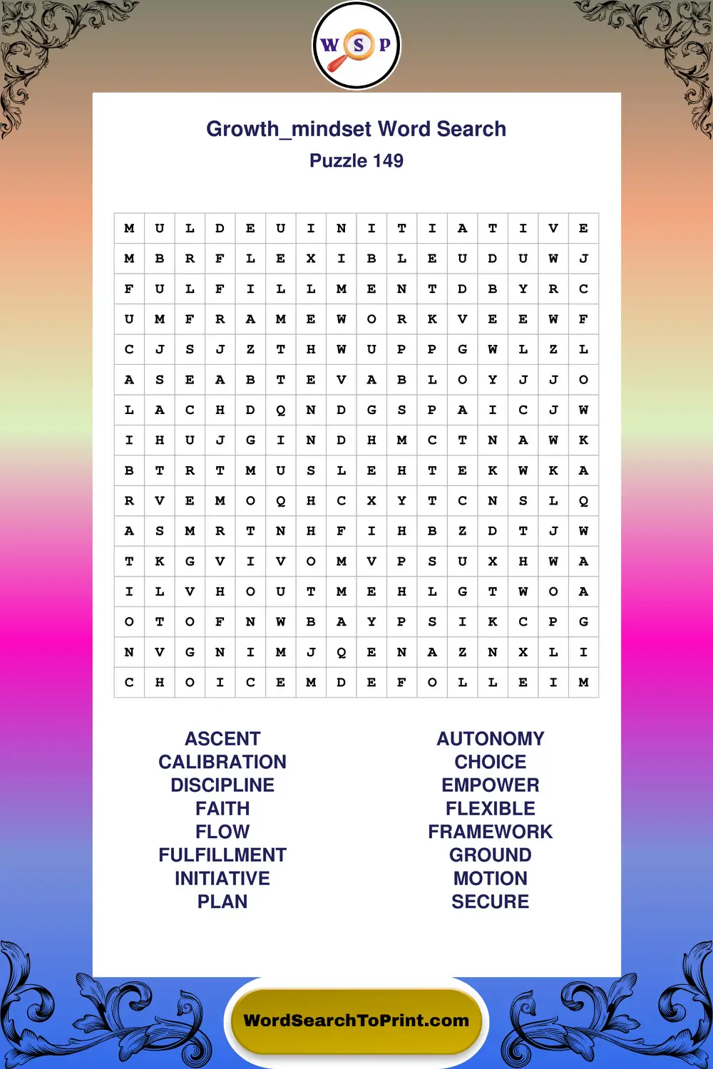 Growth Mindset Word Search Puzzle 149