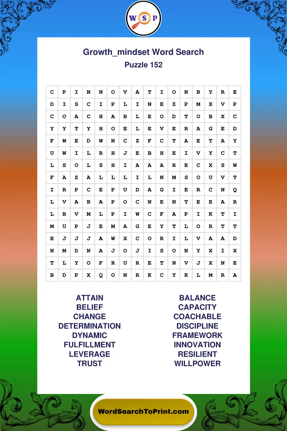Growth Mindset Word Search Puzzle 152