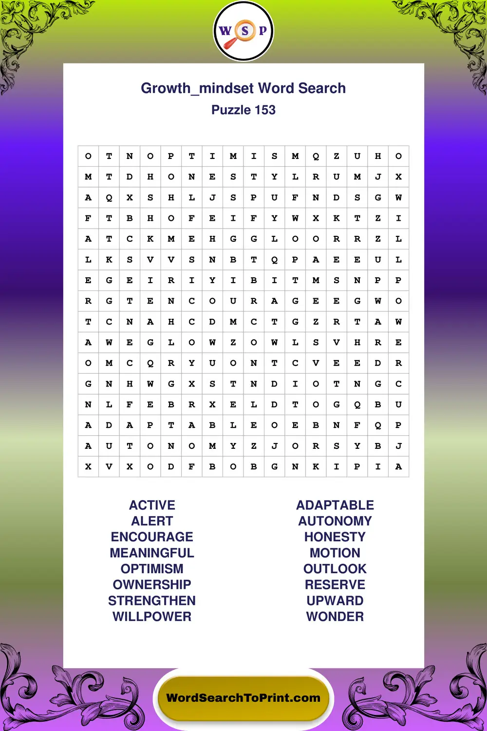 Growth Mindset Word Search Puzzle 153