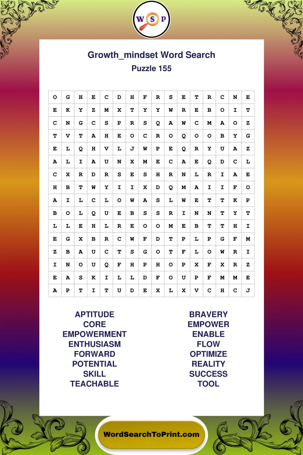 Growth Mindset Word Search Puzzle 155