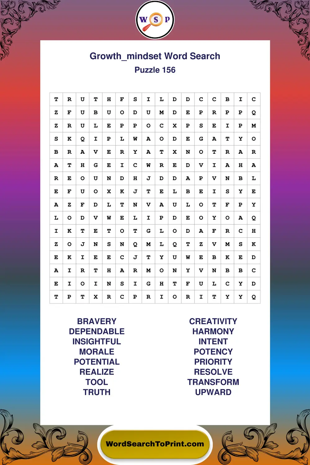Growth Mindset Word Search Puzzle 156