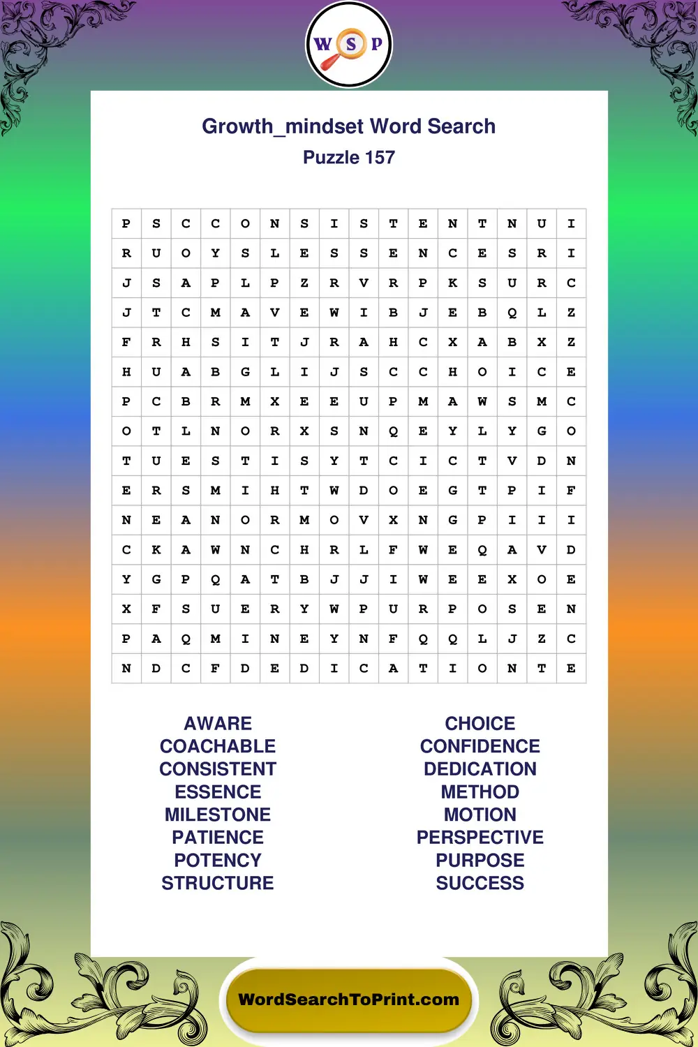 Growth Mindset Word Search Puzzle 157