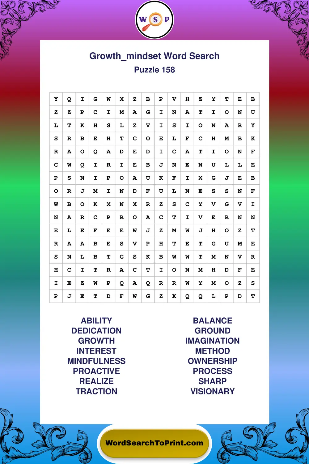 Growth Mindset Word Search Puzzle 158