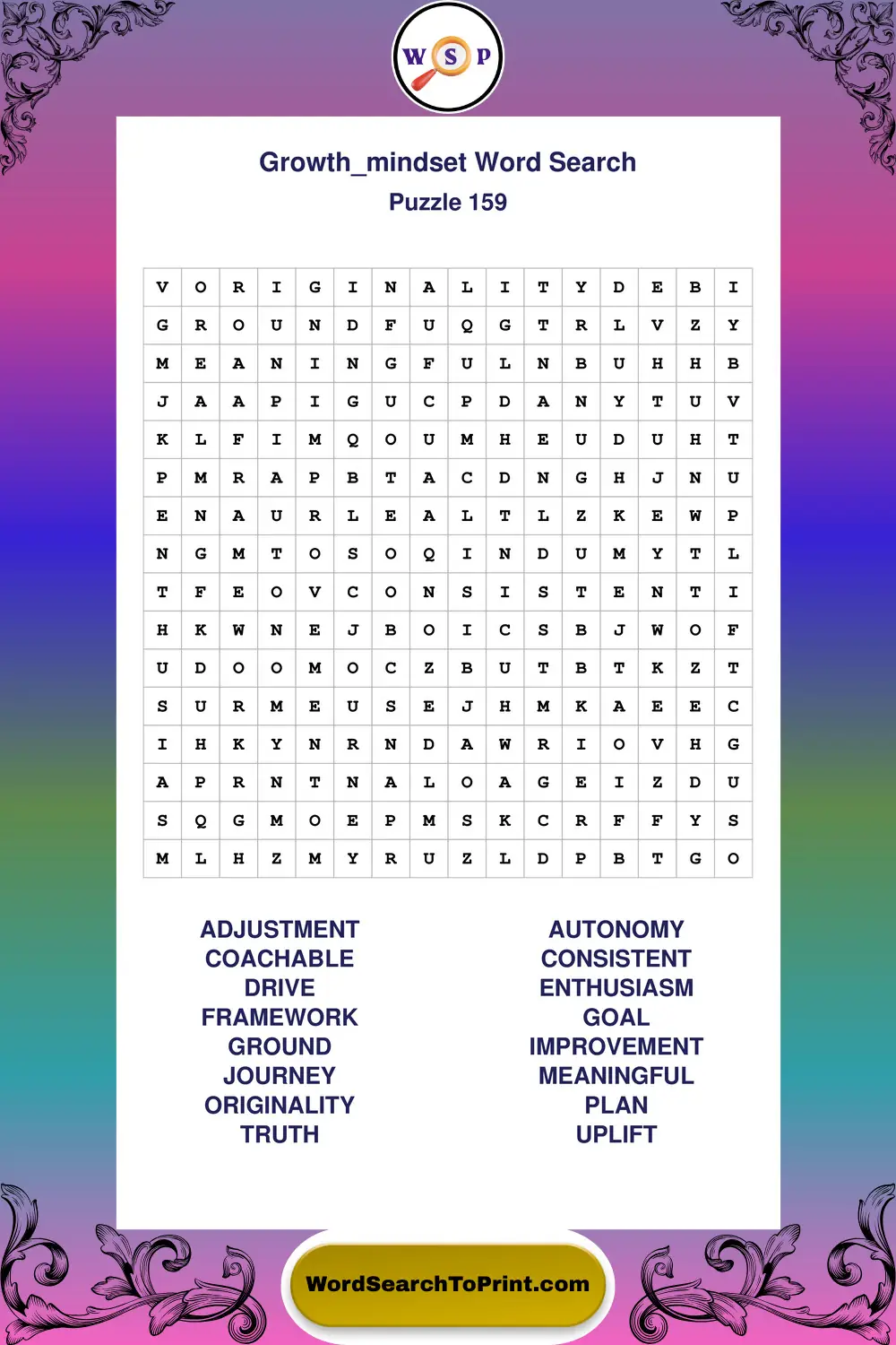 Growth Mindset Word Search Puzzle 159