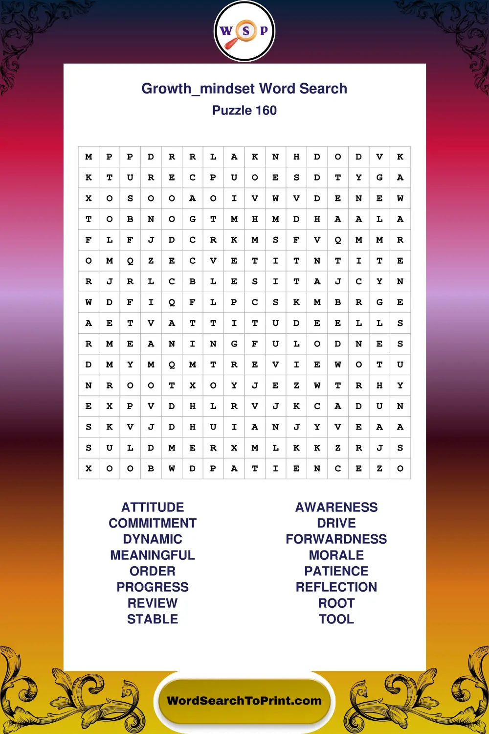 Growth Mindset Word Search Puzzle 160