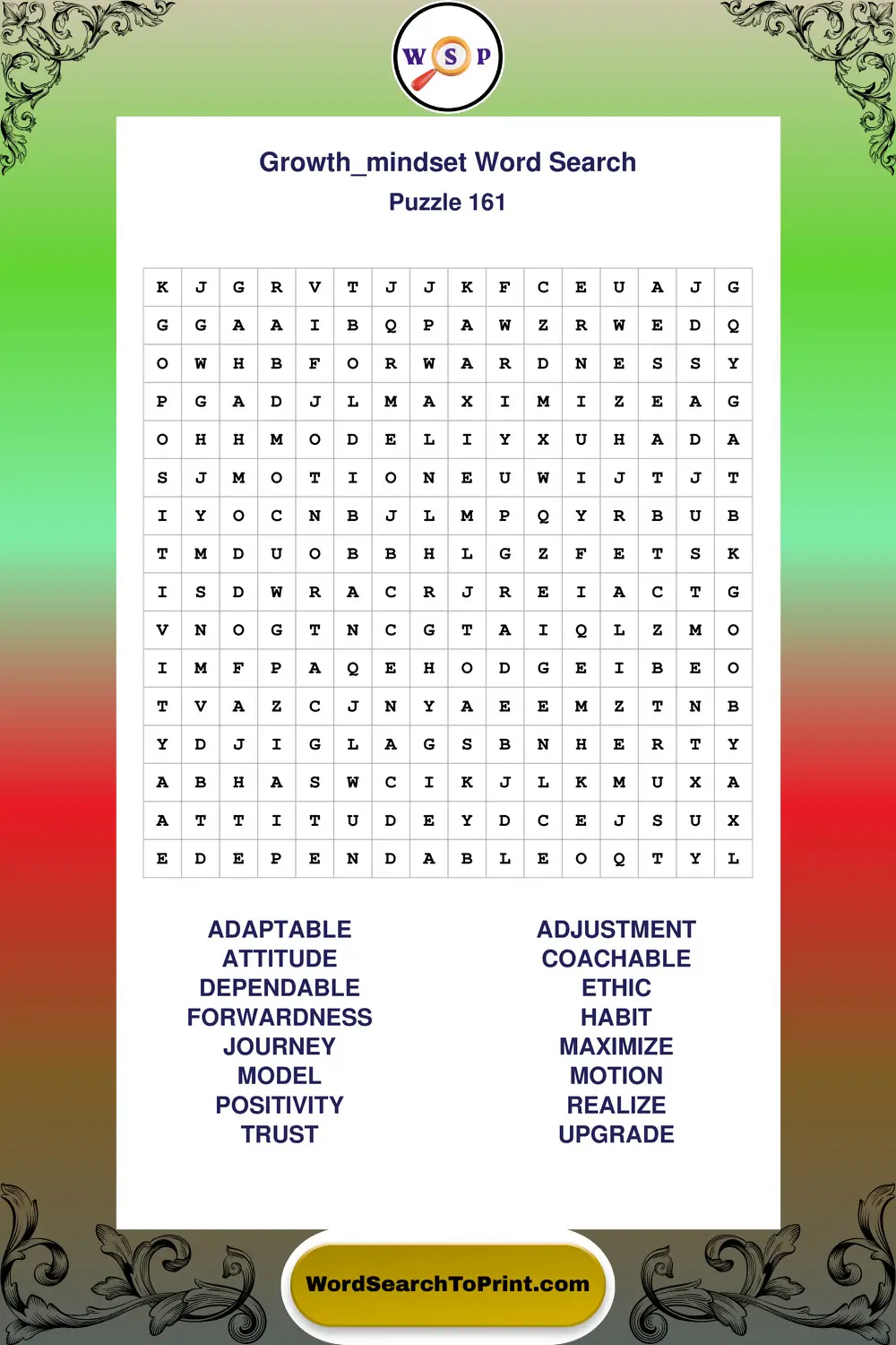 Growth Mindset Word Search Puzzle 161