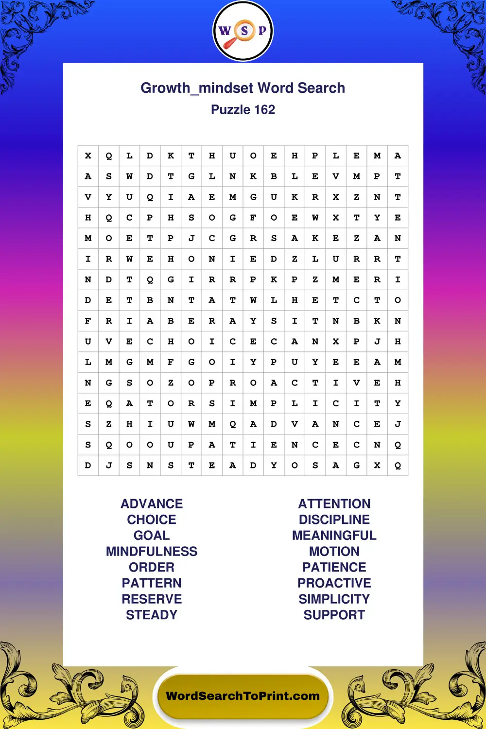 Growth Mindset Word Search Puzzle 162
