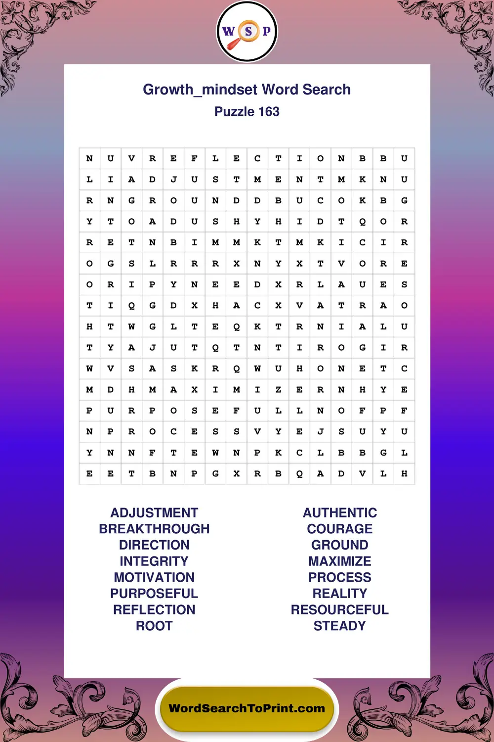 Growth Mindset Word Search Puzzle 163