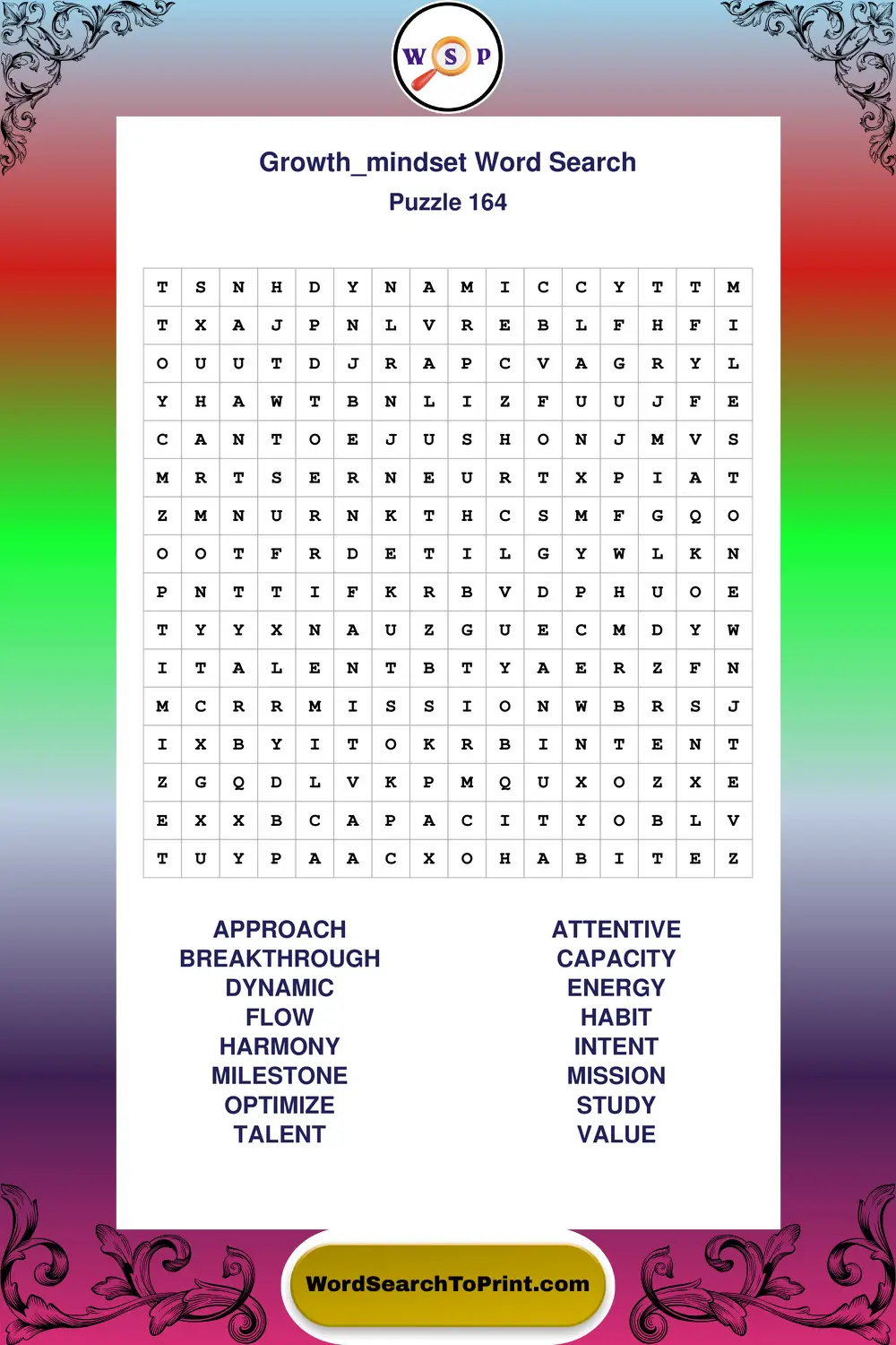 Growth Mindset Word Search Puzzle 164