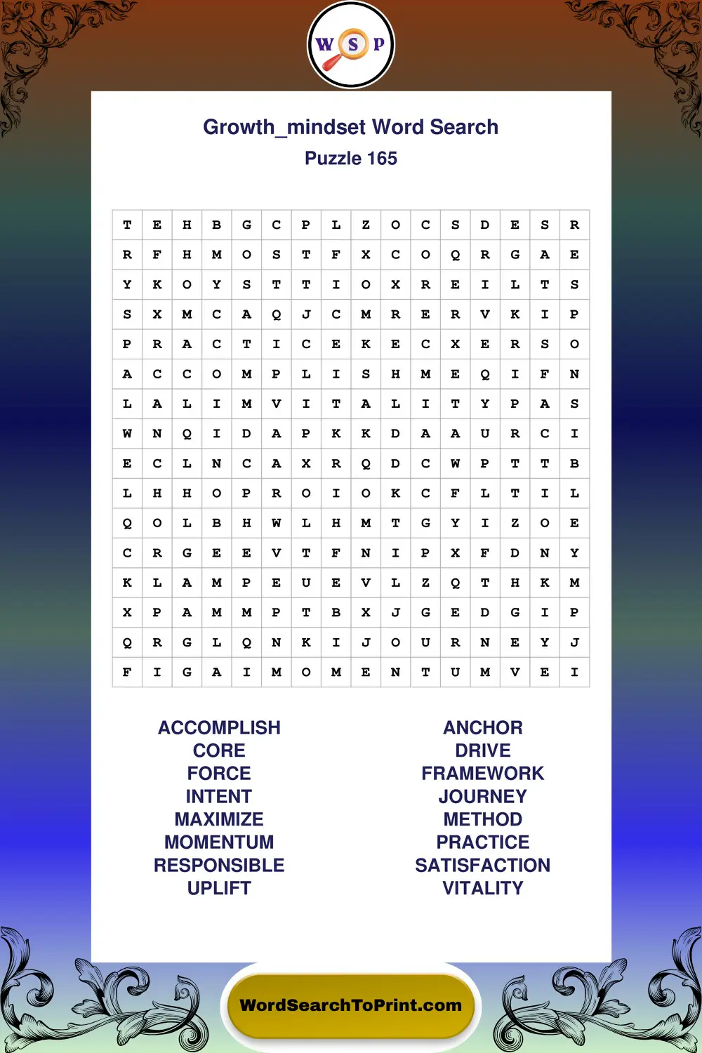 Growth Mindset Word Search Puzzle 165
