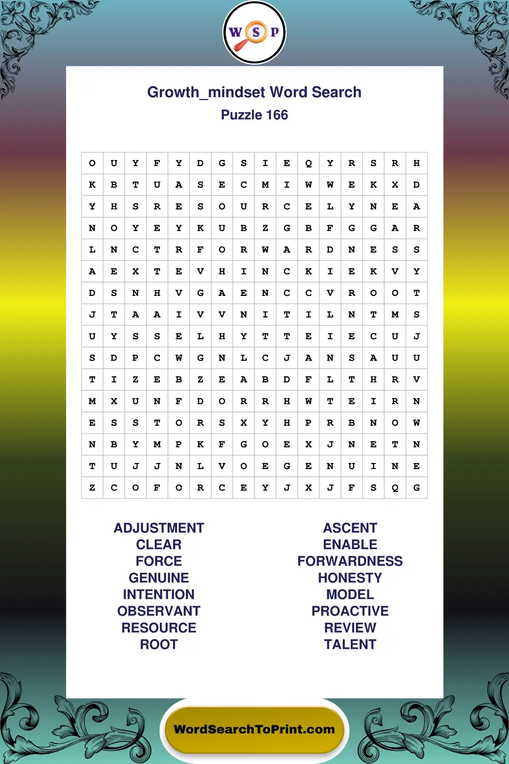Growth Mindset Word Search Puzzle 166