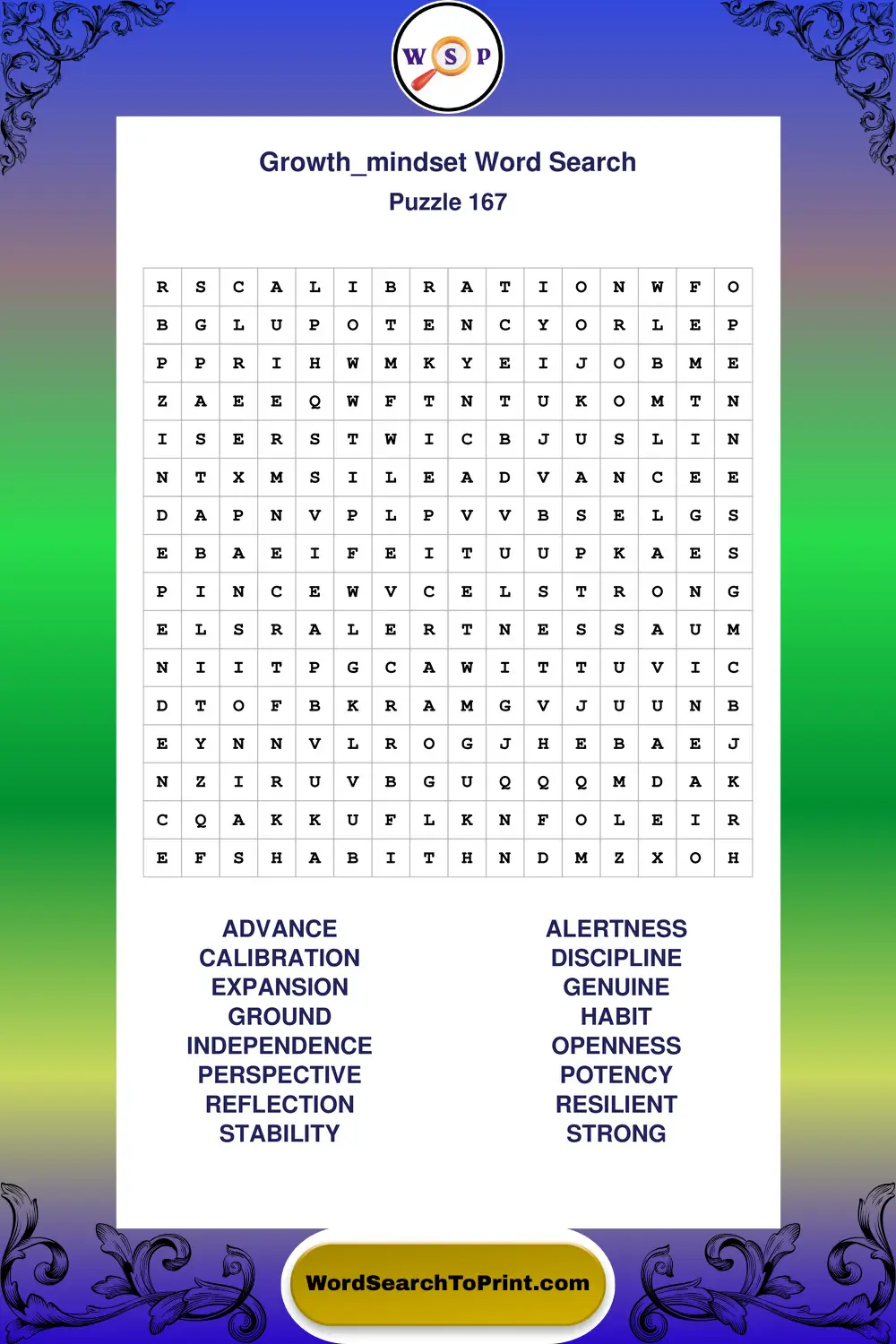 Growth Mindset Word Search Puzzle 167