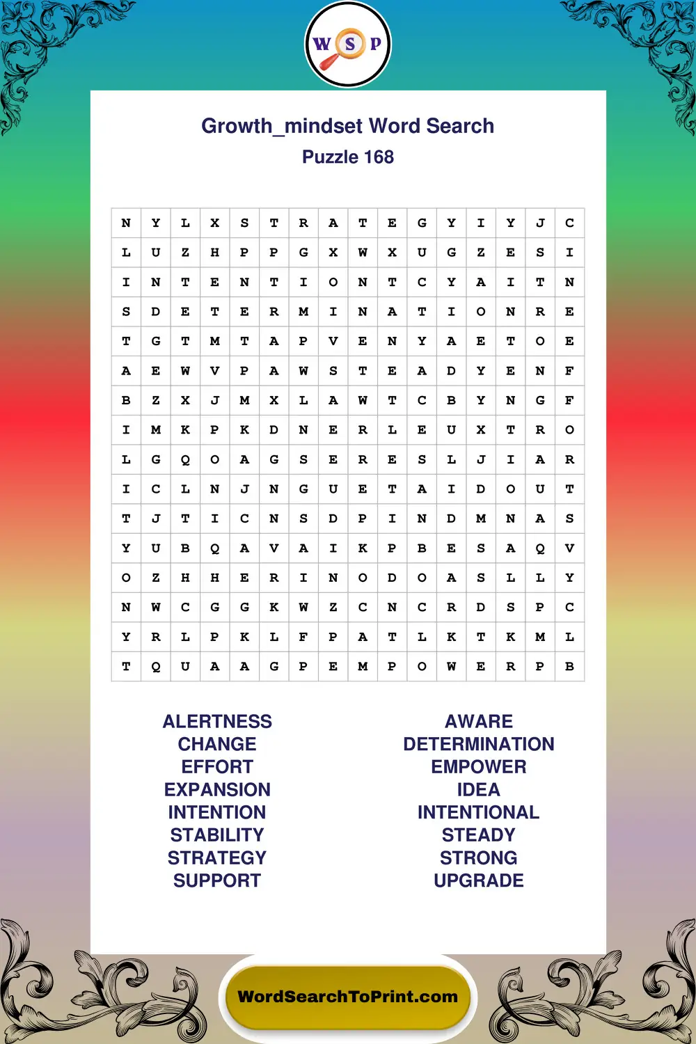 Growth Mindset Word Search Puzzle 168