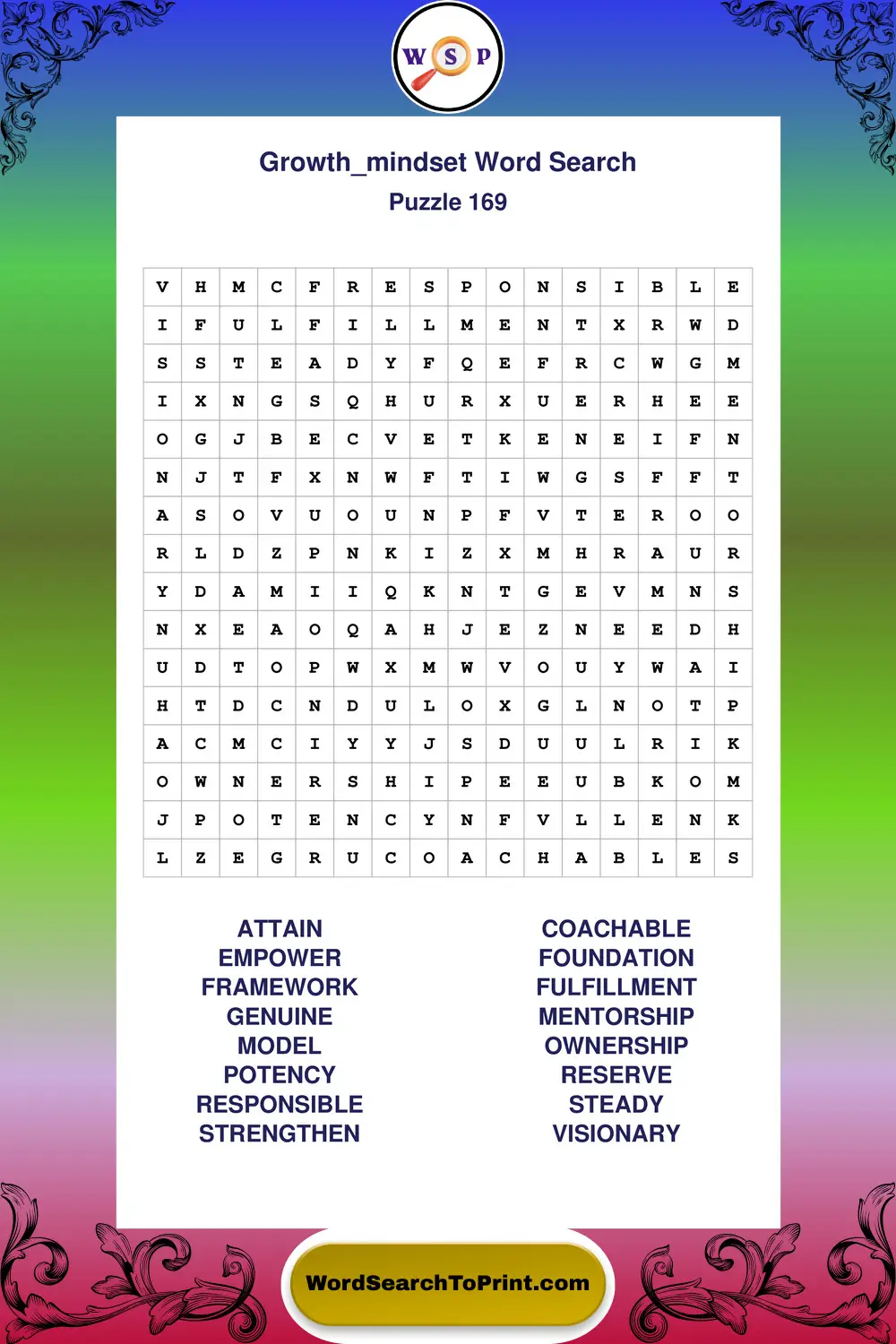Growth Mindset Word Search Puzzle 169