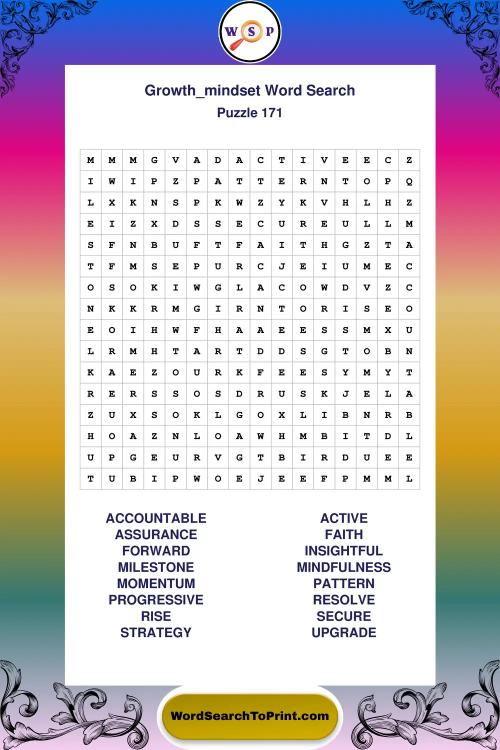 Growth Mindset Word Search Puzzle 171