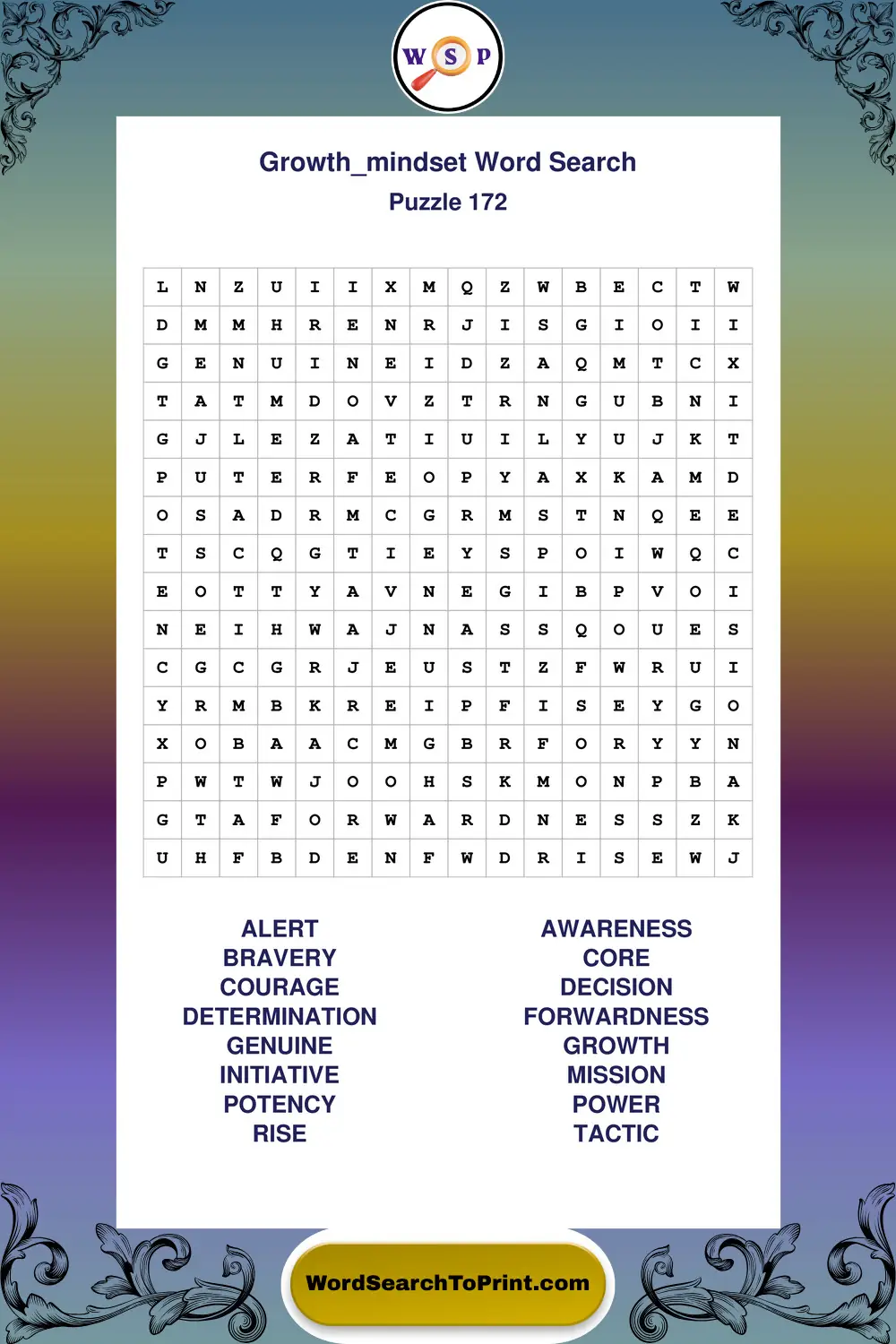 Growth Mindset Word Search Puzzle 172