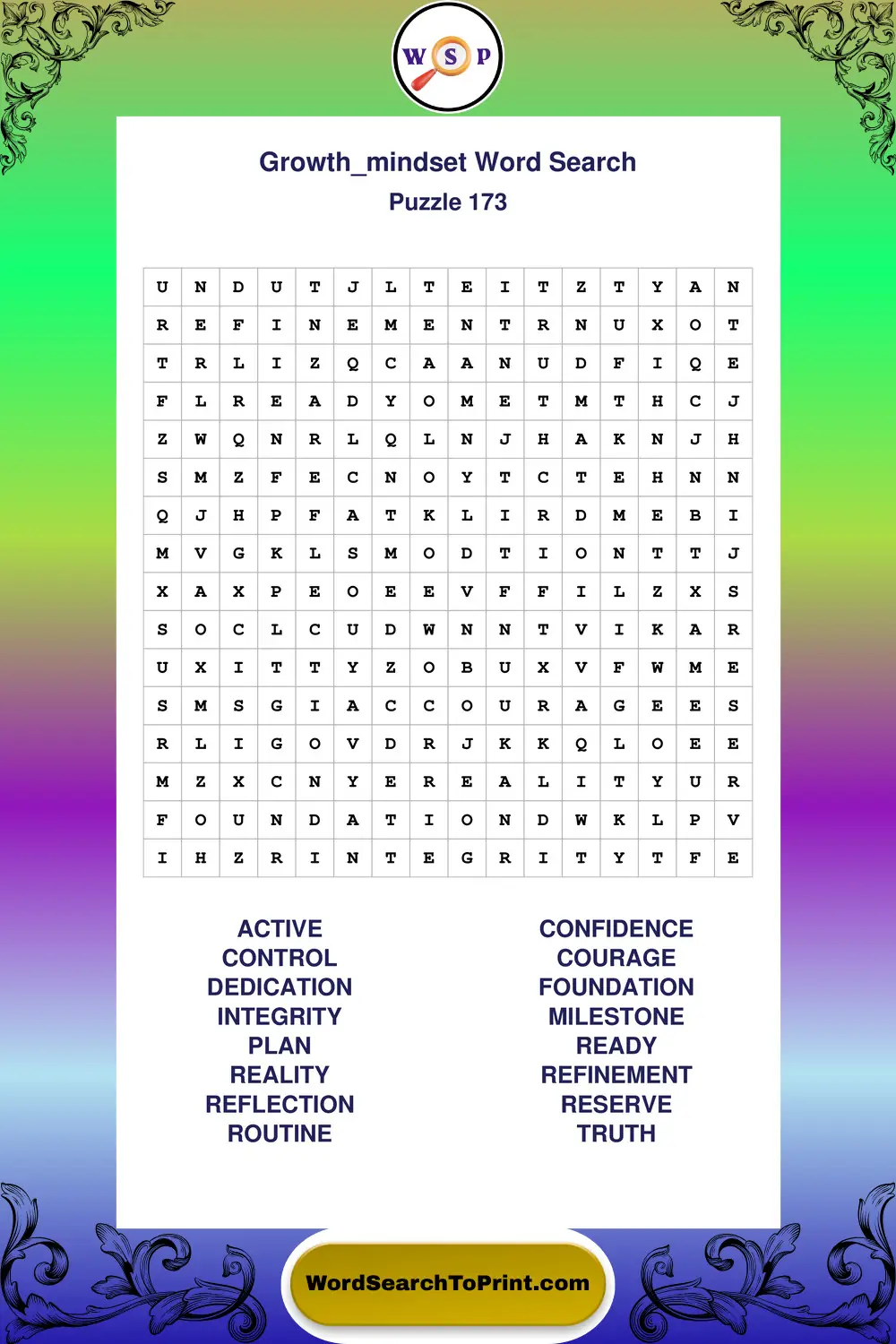 Growth Mindset Word Search Puzzle 173
