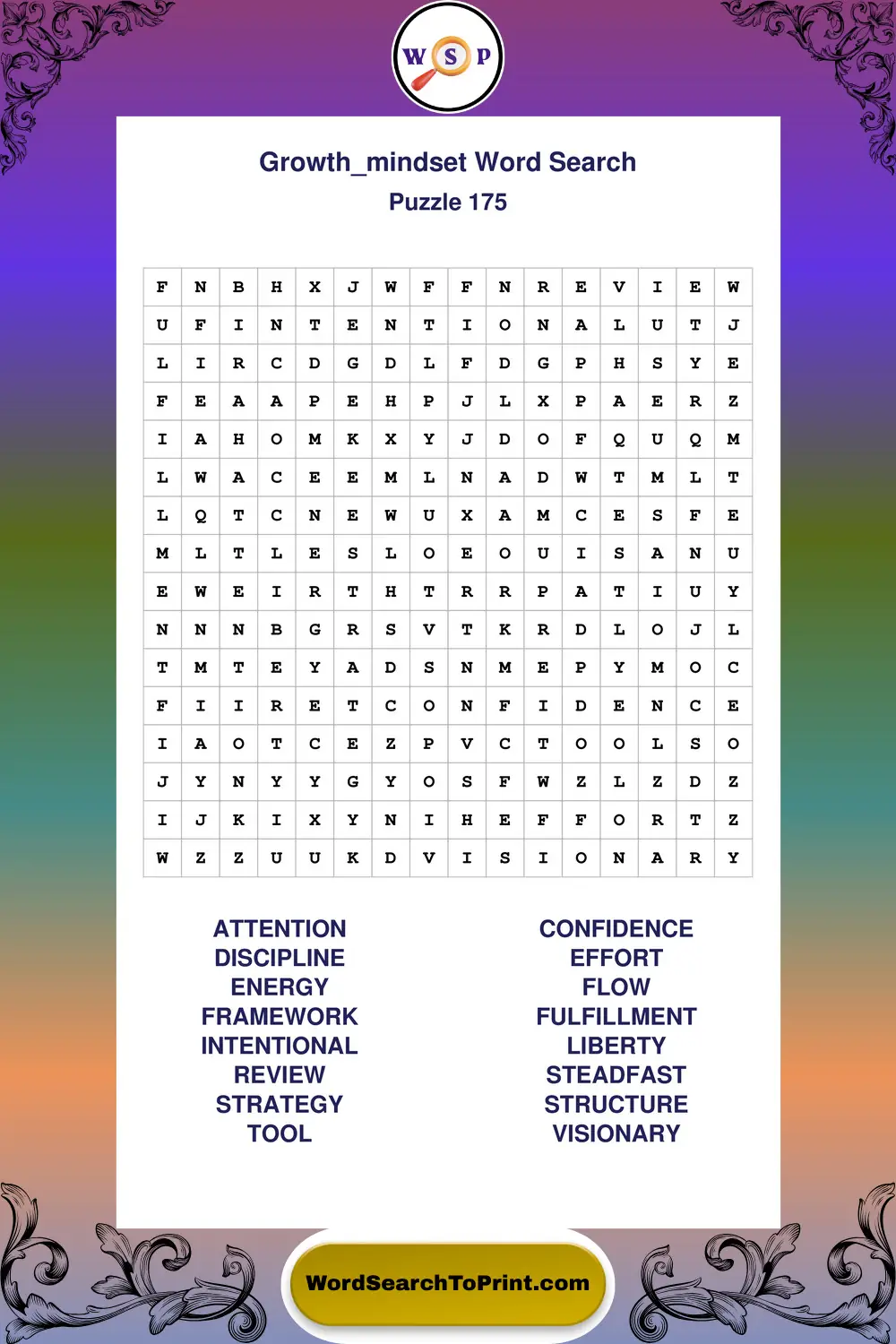 Growth Mindset Word Search Puzzle 175