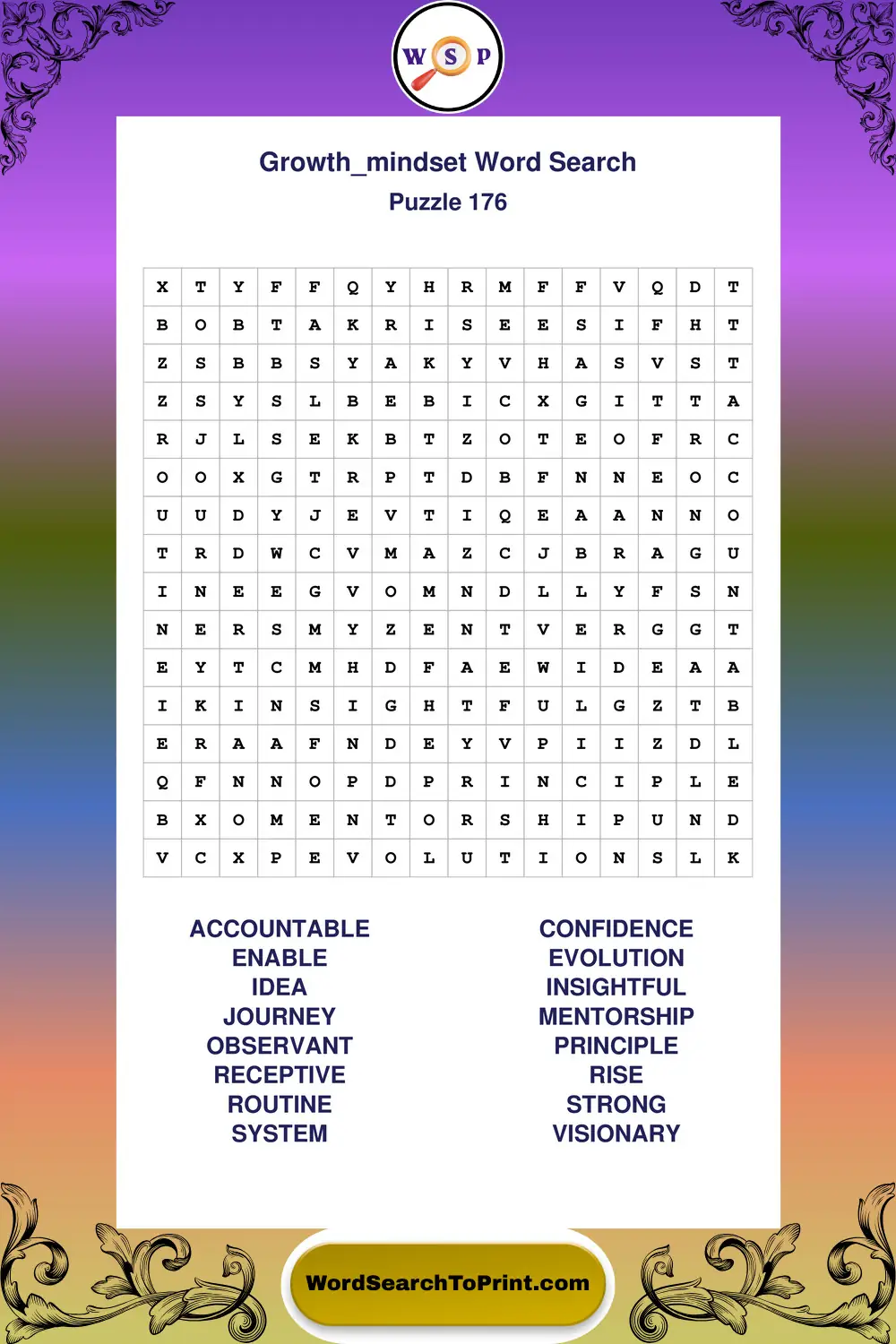 Growth Mindset Word Search Puzzle 176