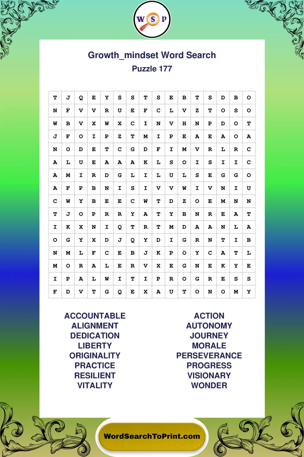 Growth Mindset Word Search Puzzle 177