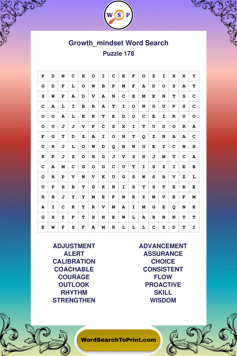 Growth Mindset Word Search Puzzle 178