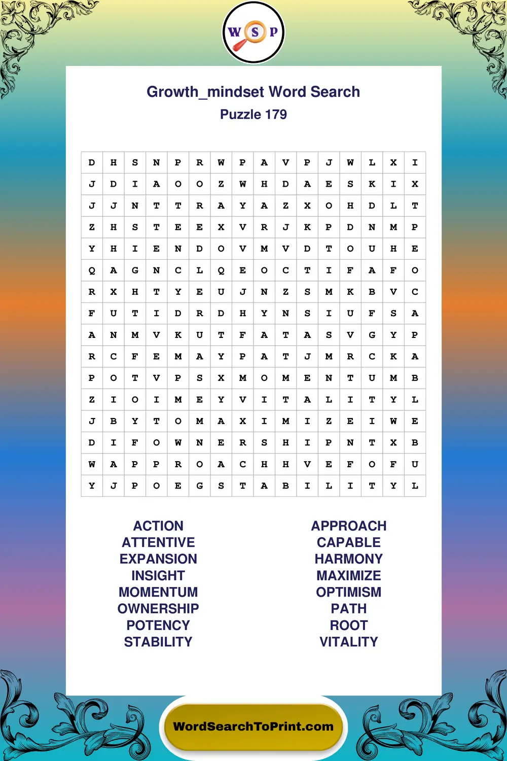 Growth Mindset Word Search Puzzle 179