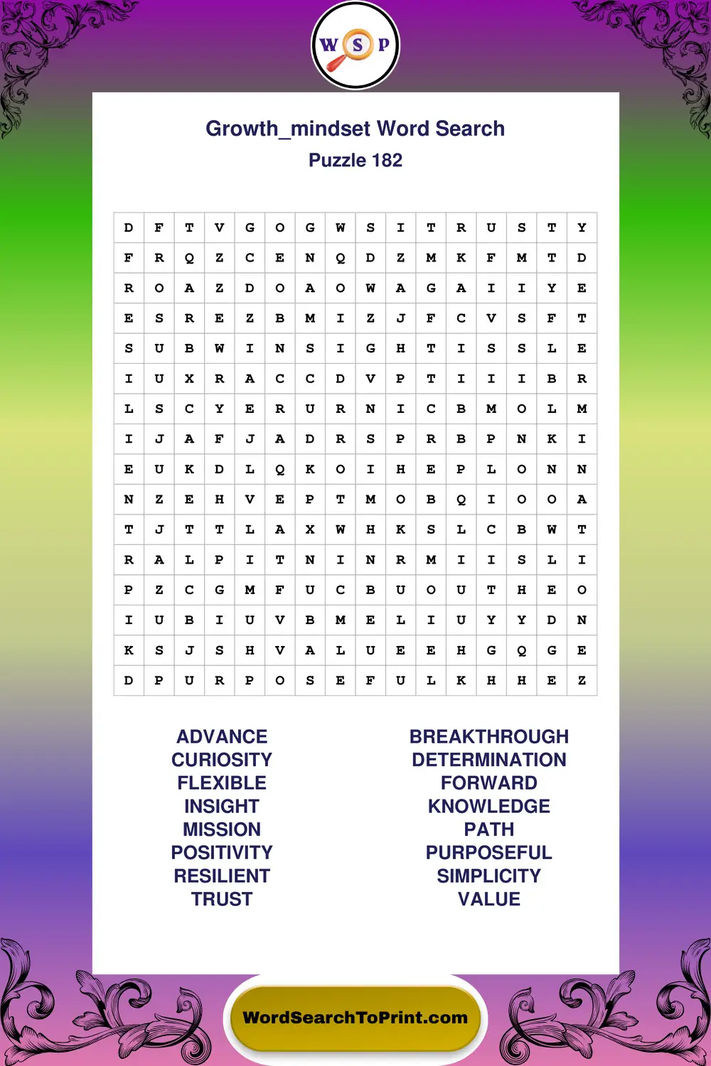 Growth Mindset Word Search Puzzle 182