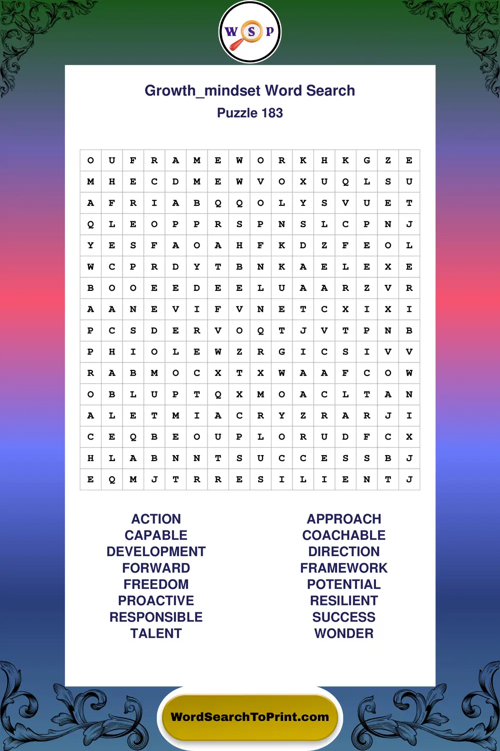 Growth Mindset Word Search Puzzle 183