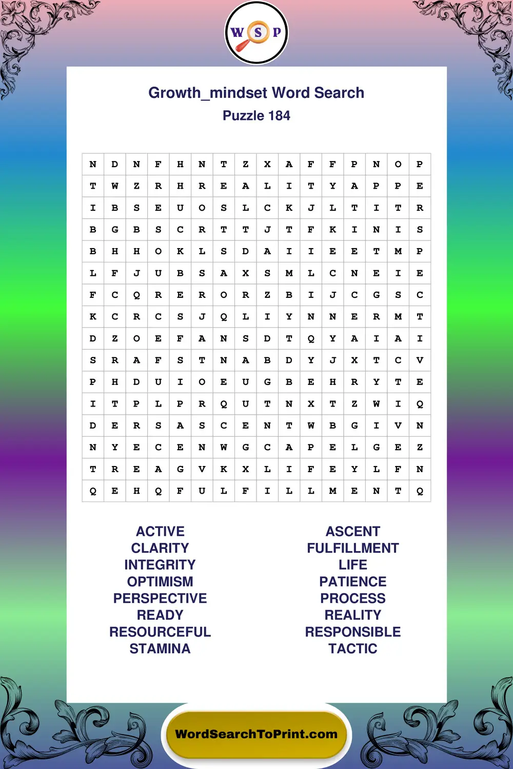 Growth Mindset Word Search Puzzle 184