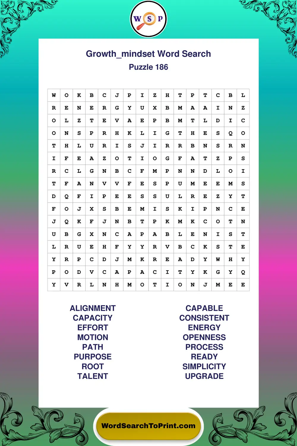 Growth Mindset Word Search Puzzle 186