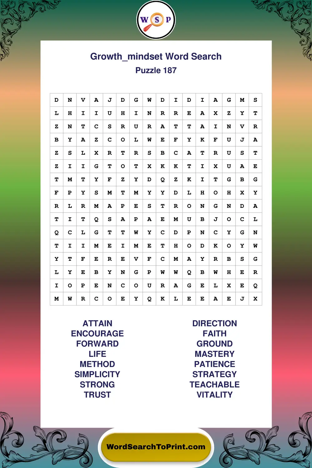 Growth Mindset Word Search Puzzle 187
