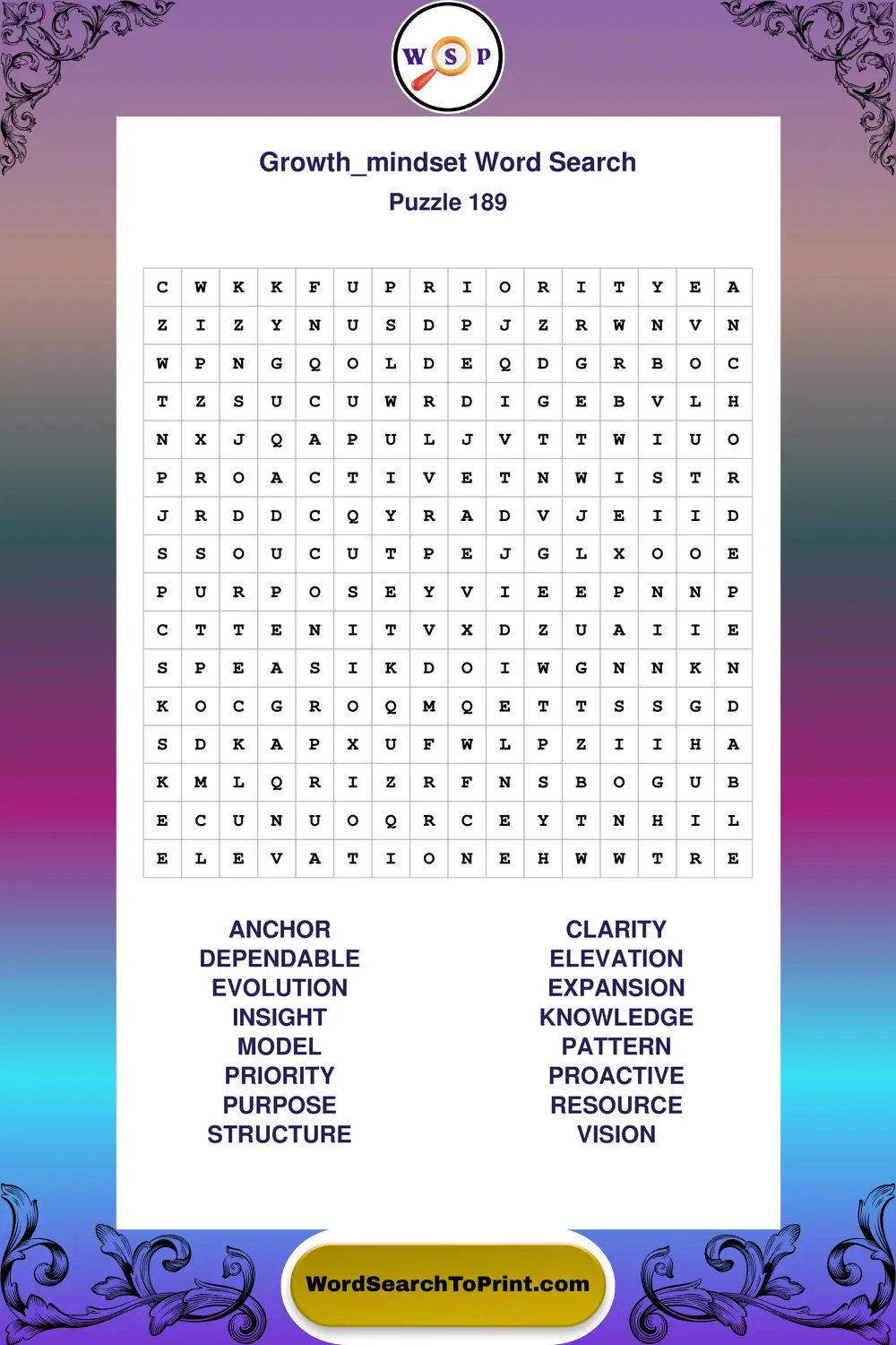 Growth Mindset Word Search Puzzle 189