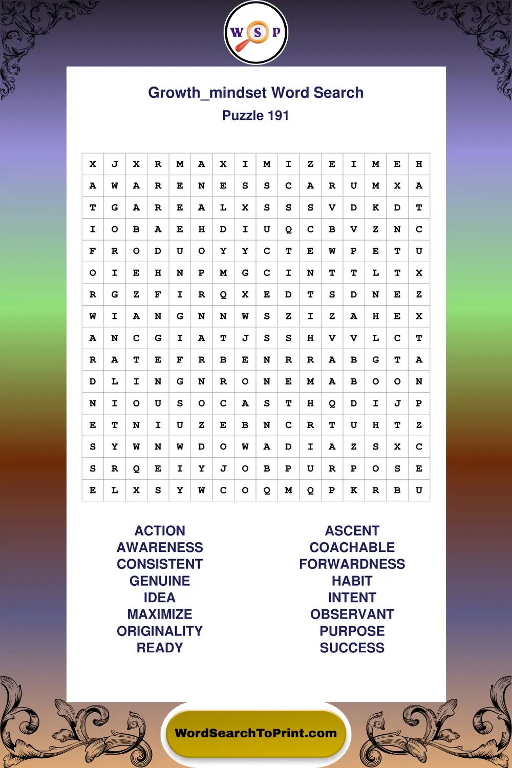 Growth Mindset Word Search Puzzle 191