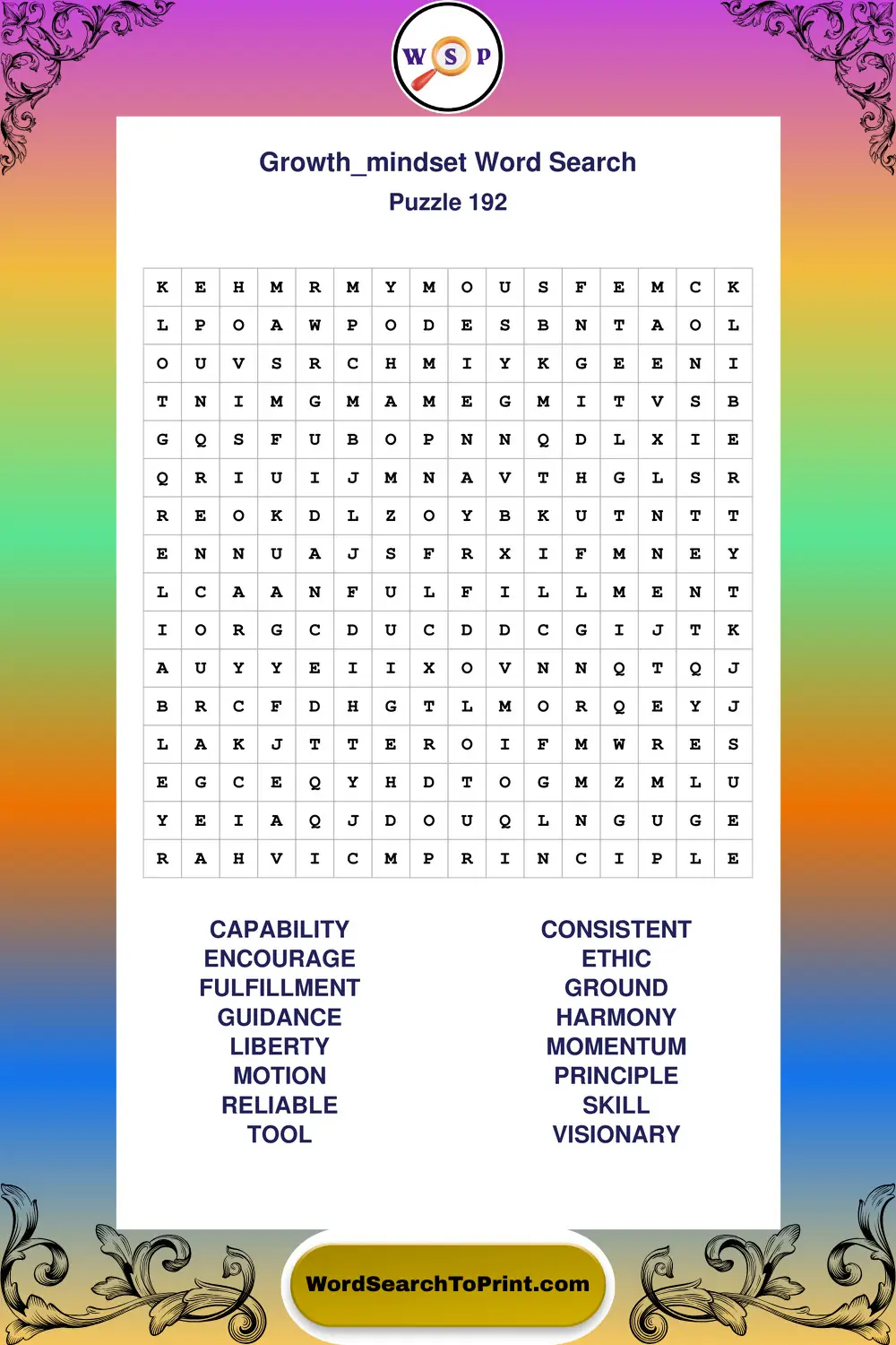 Growth Mindset Word Search Puzzle 192