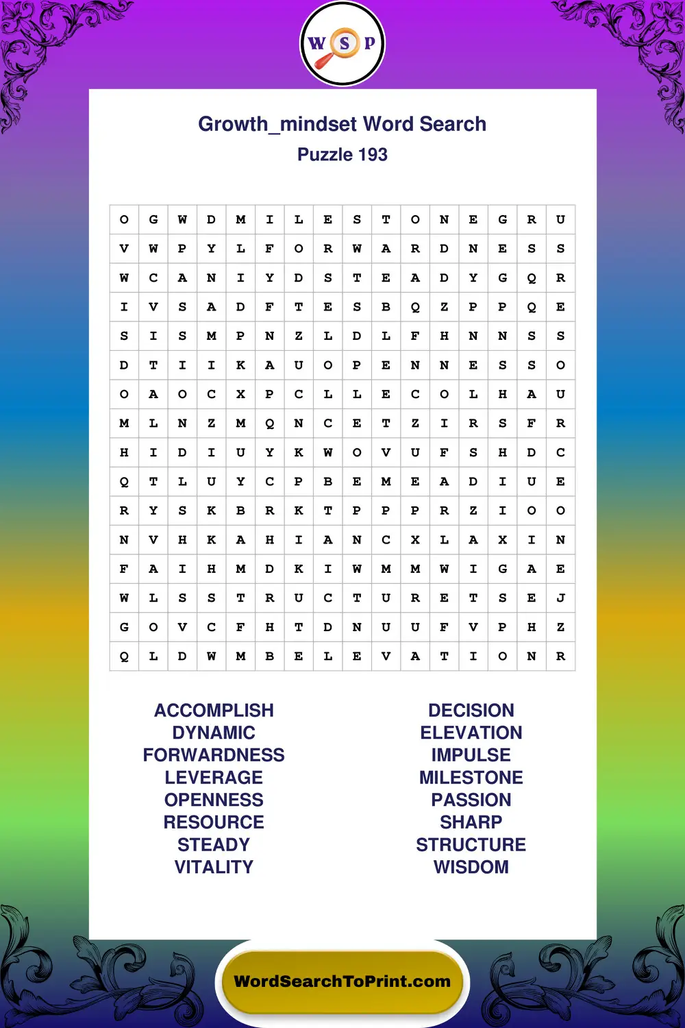Growth Mindset Word Search Puzzle 193