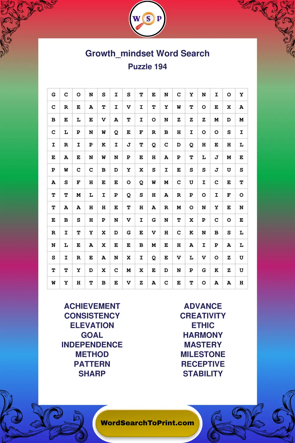 Growth Mindset Word Search Puzzle 194