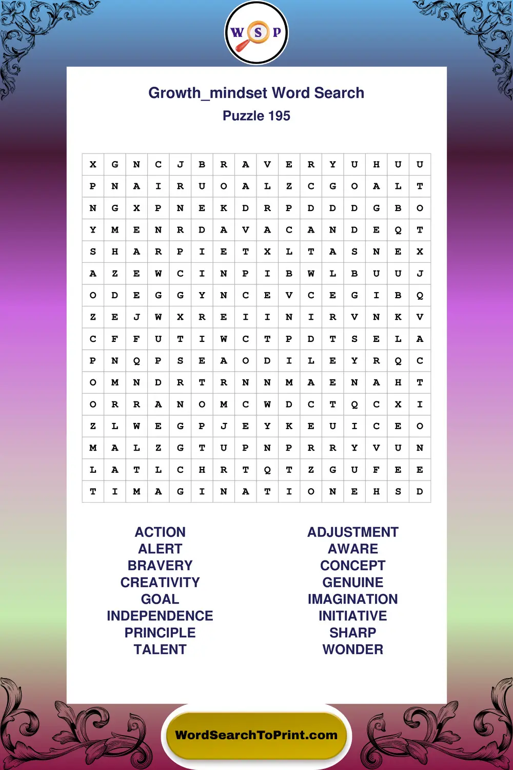 Growth Mindset Word Search Puzzle 195
