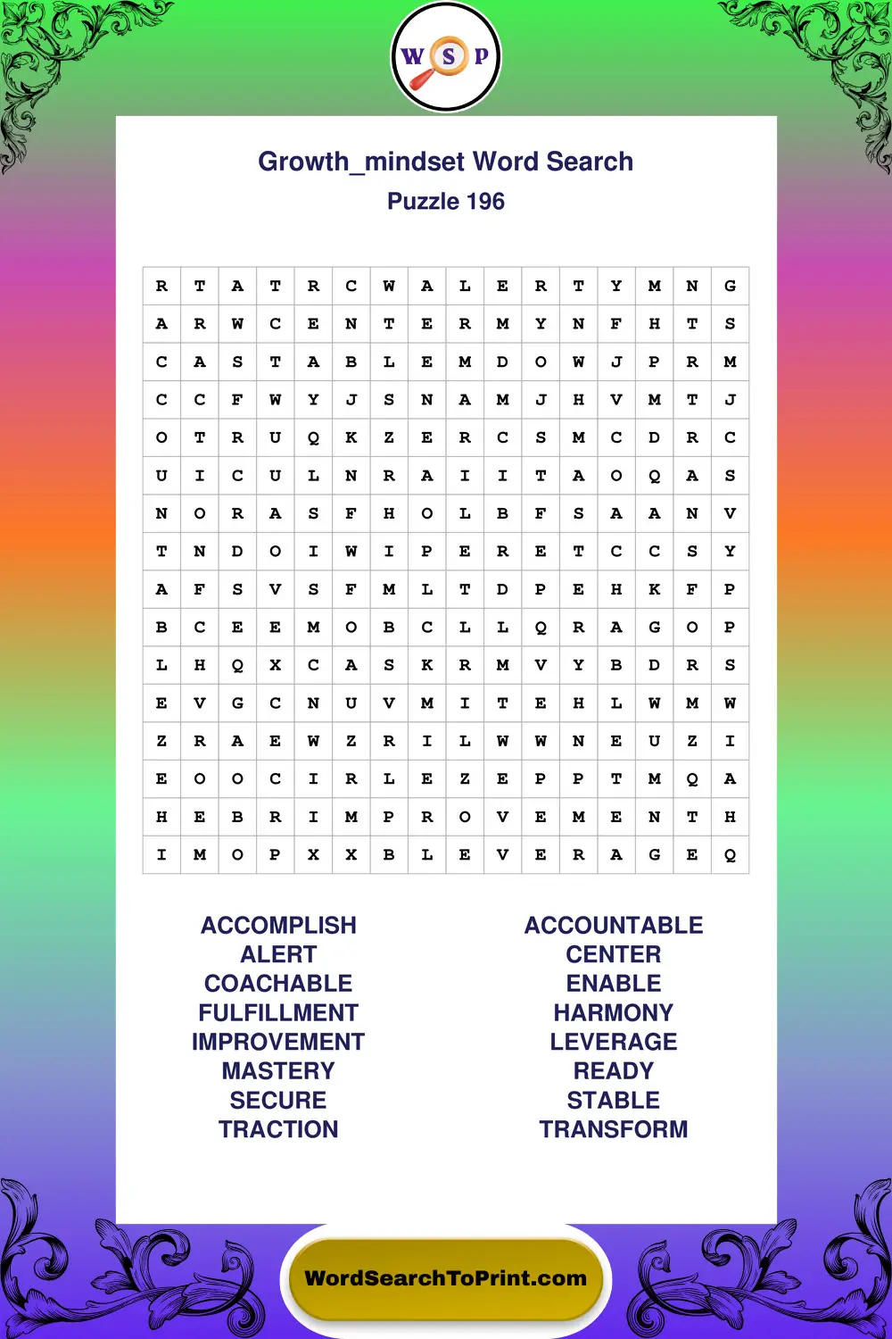 Growth Mindset Word Search Puzzle 196