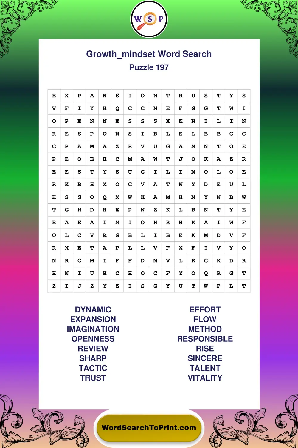 Growth Mindset Word Search Puzzle 197