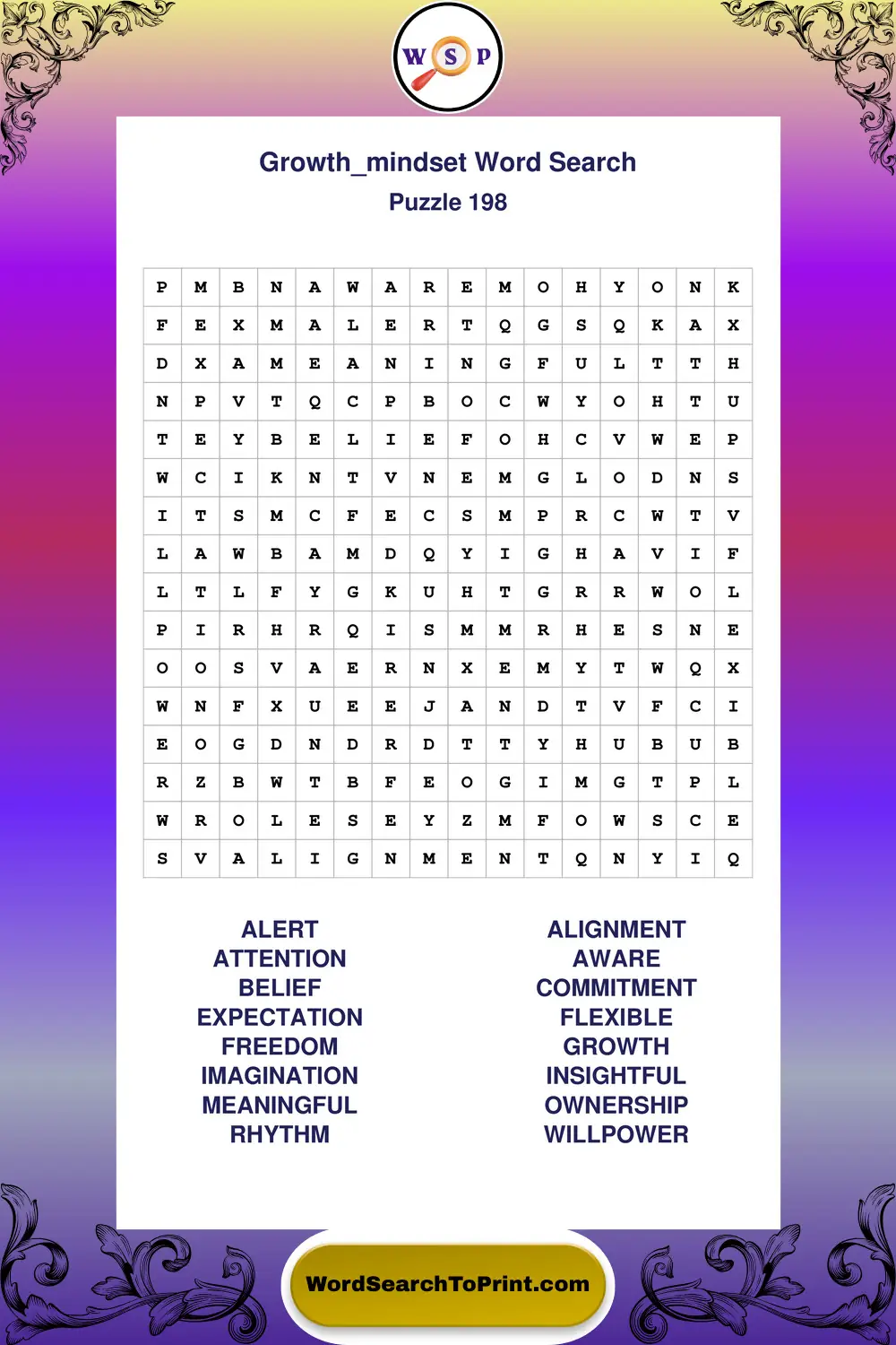 Growth Mindset Word Search Puzzle 198