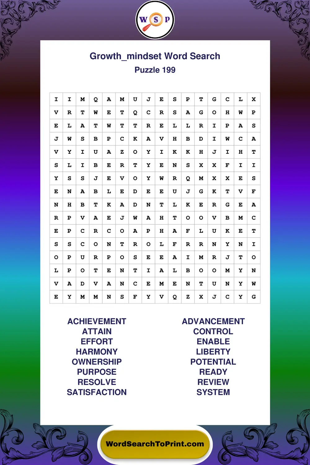 Growth Mindset Word Search Puzzle 199