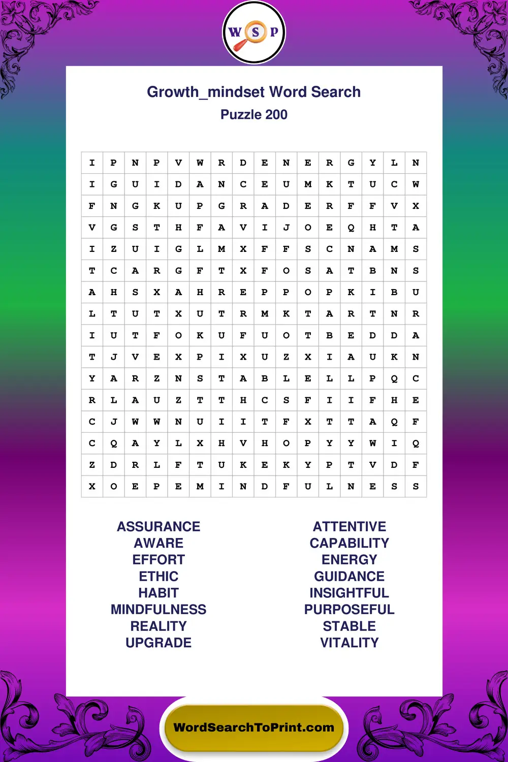 Growth Mindset Word Search Puzzle 200