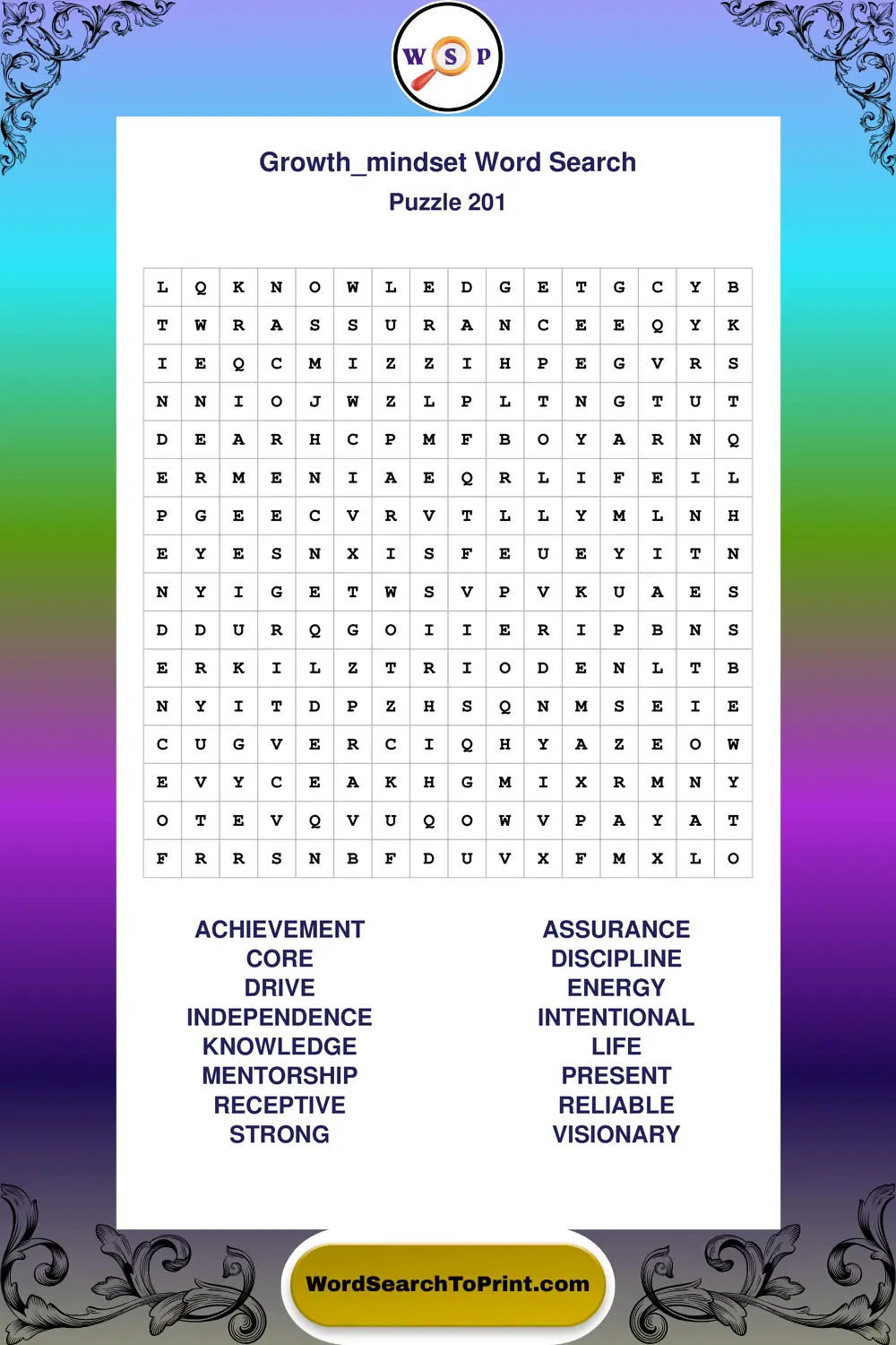 Growth Mindset Word Search Puzzle 201