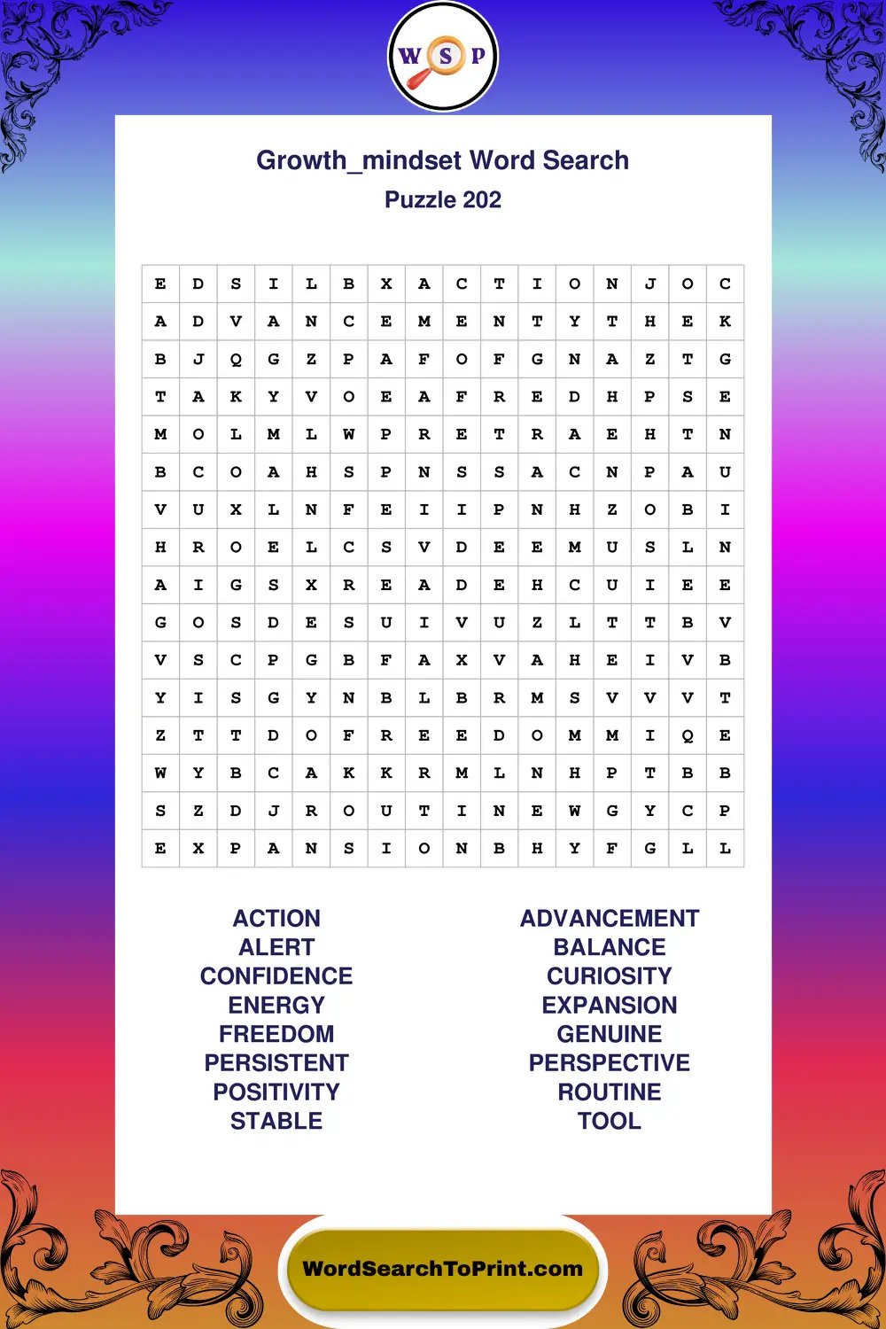 Growth Mindset Word Search Puzzle 202