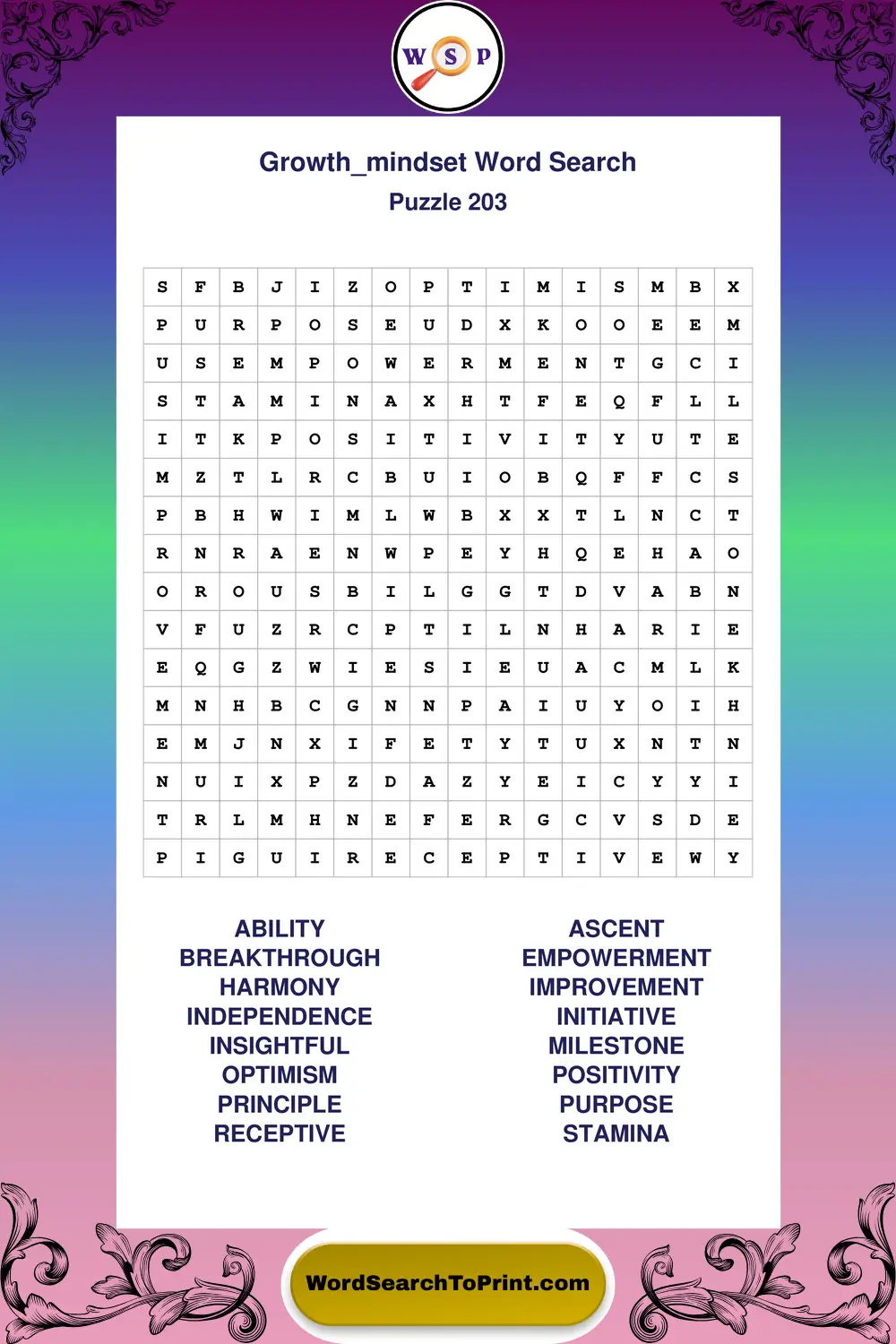 Growth Mindset Word Search Puzzle 203