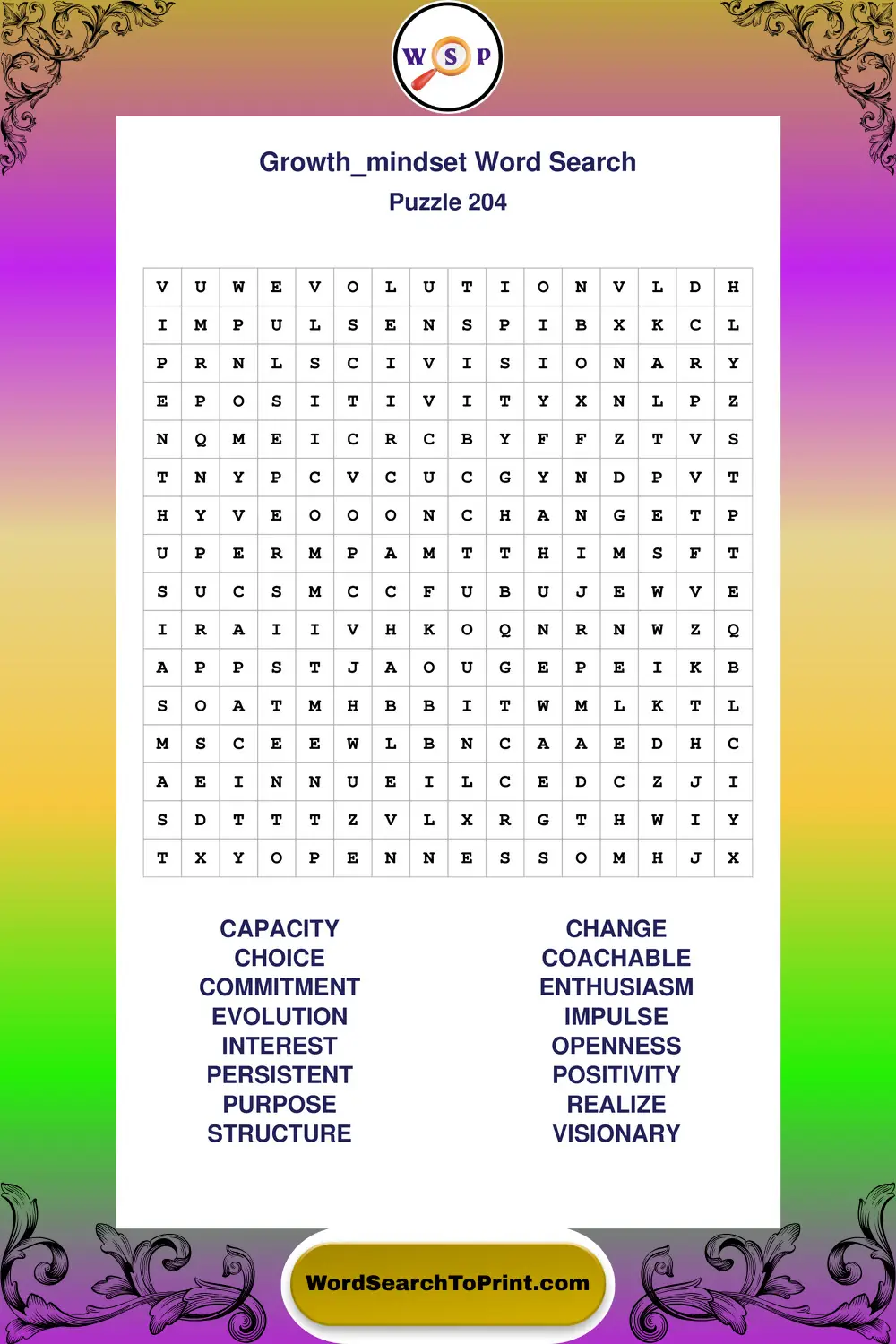 Growth Mindset Word Search Puzzle 204