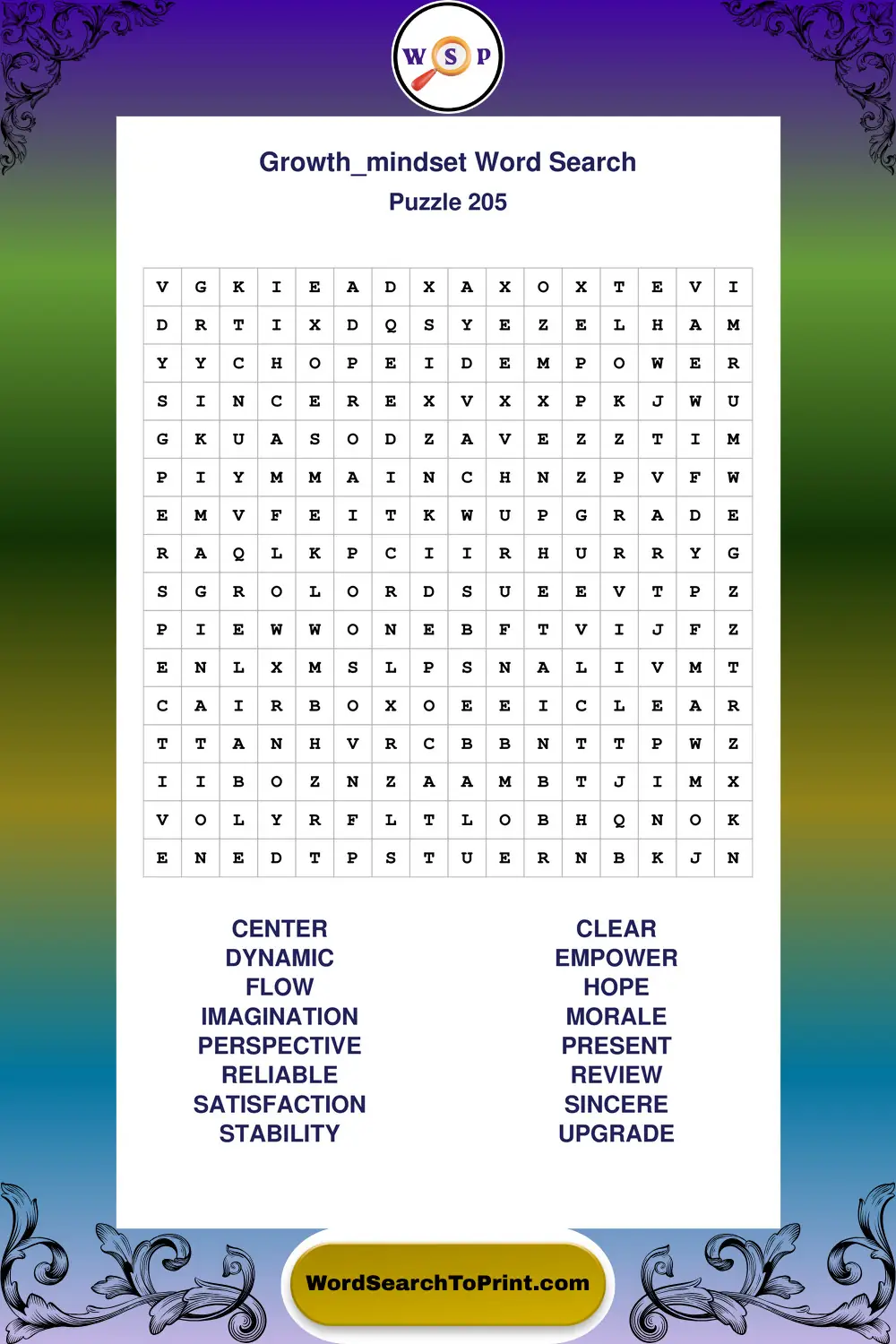 Growth Mindset Word Search Puzzle 205