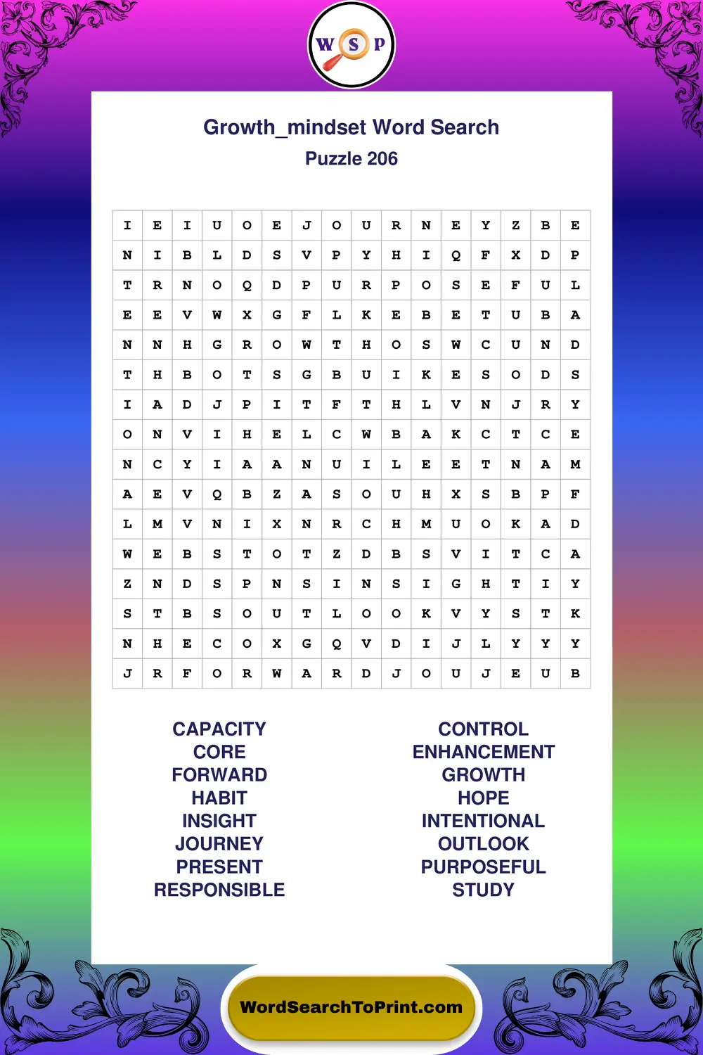 Growth Mindset Word Search Puzzle 206